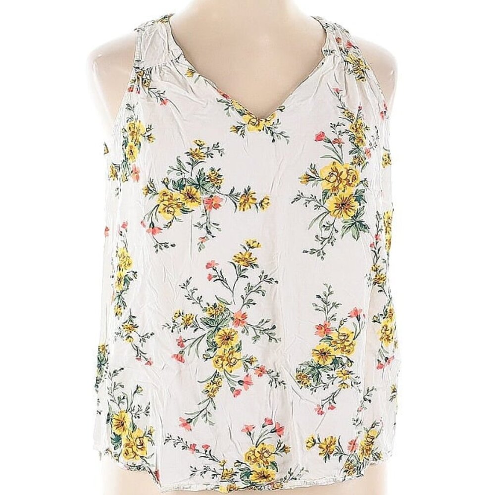 Old Navy Floral Sleeveless V-Neck Top - White, Yellow and Green Accents Size M - Picture 10 of 11